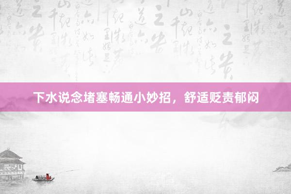 下水说念堵塞畅通小妙招，舒适贬责郁闷
